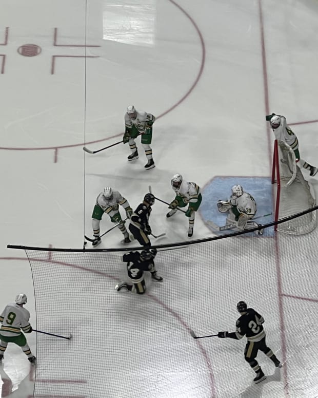 Edina and Chanhassen in action during the first period of the Class 2A state championship game on Saturday, March 9, 2024, at Xcel Energy Center in St. Paul, Minn.